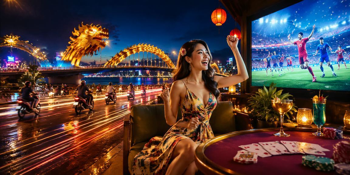 Không gian neon Đà Nẵng với người chơi card game trực tuyến về đêm